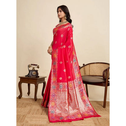 Generic Women's Faux_Banarasi_Silk Woven Saree With Unstitched Blouse 5.5Mtr (Red)