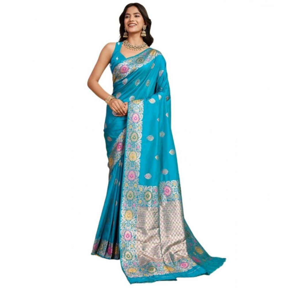 Generic Women's Faux_Banarasi_Silk Woven Saree With Unstitched Blouse 5.5Mtr (Turquoise)
