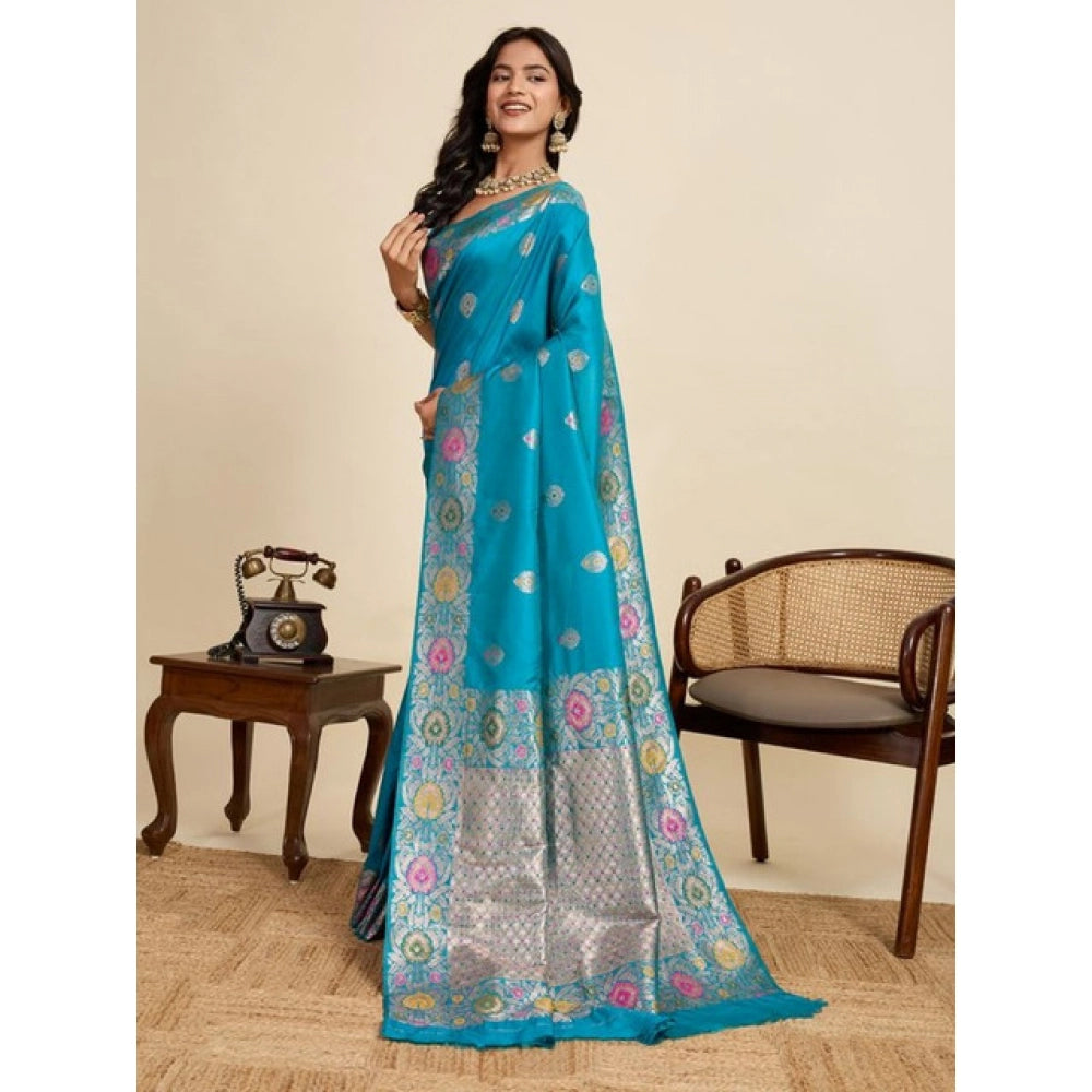Generic Women's Faux_Banarasi_Silk Woven Saree With Unstitched Blouse 5.5Mtr (Turquoise)