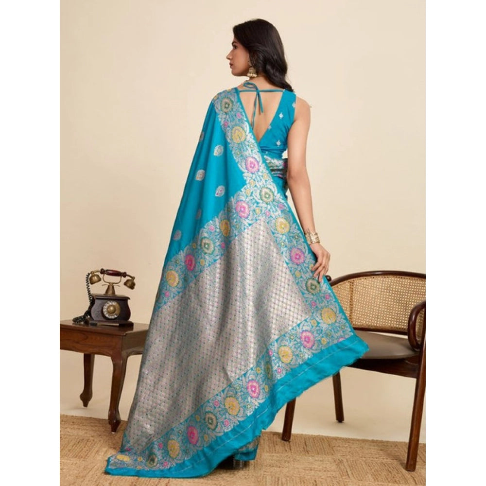 Generic Women's Faux_Banarasi_Silk Woven Saree With Unstitched Blouse 5.5Mtr (Turquoise)