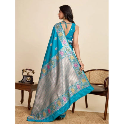 Generic Women's Faux_Banarasi_Silk Woven Saree With Unstitched Blouse 5.5Mtr (Turquoise)