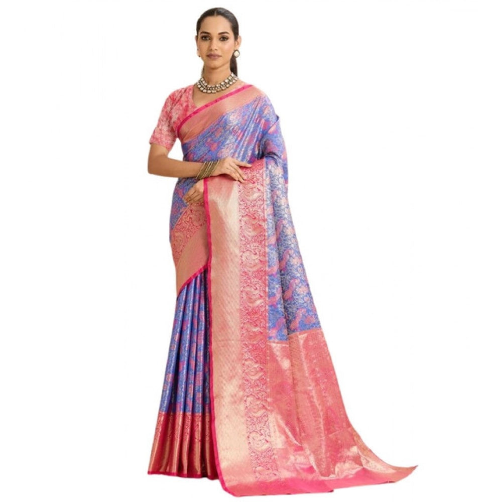 Generic Women's Faux_Banarasi_Silk Woven Saree With Unstitched Blouse 5.5Mtr (Blue)