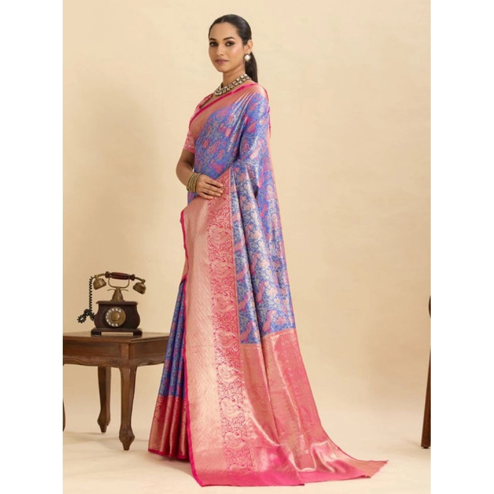 Generic Women's Faux_Banarasi_Silk Woven Saree With Unstitched Blouse 5.5Mtr (Blue)