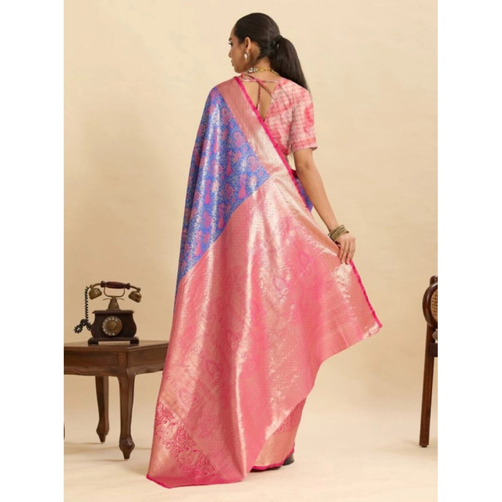 Generic Women's Faux_Banarasi_Silk Woven Saree With Unstitched Blouse 5.5Mtr (Blue)