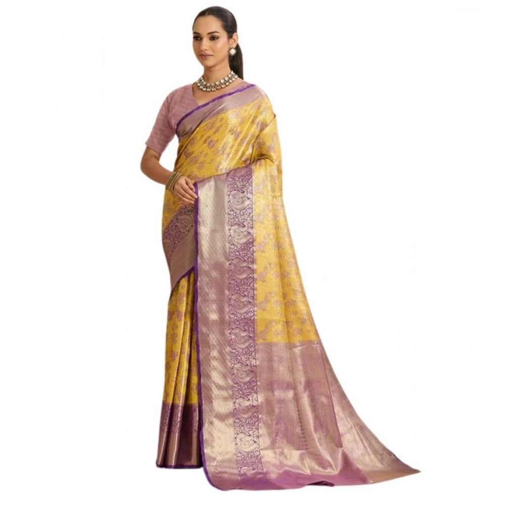 Generic Women's Faux_Banarasi_Silk Woven Saree With Unstitched Blouse 5.5Mtr (Yellow)