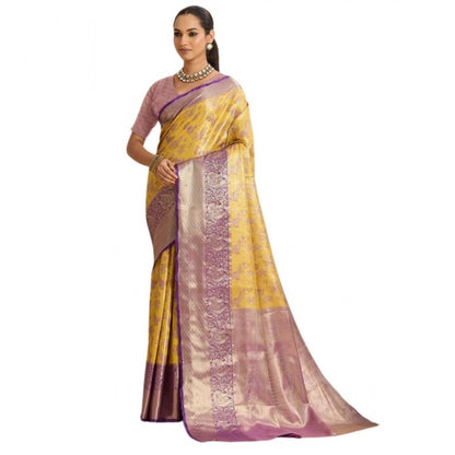 Generic Women's Faux_Banarasi_Silk Woven Saree With Unstitched Blouse 5.5Mtr (Yellow)