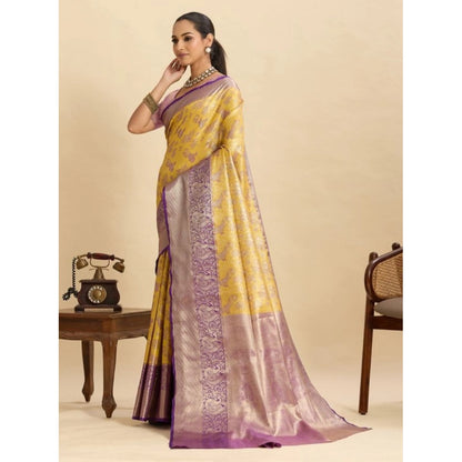 Generic Women's Faux_Banarasi_Silk Woven Saree With Unstitched Blouse 5.5Mtr (Yellow)