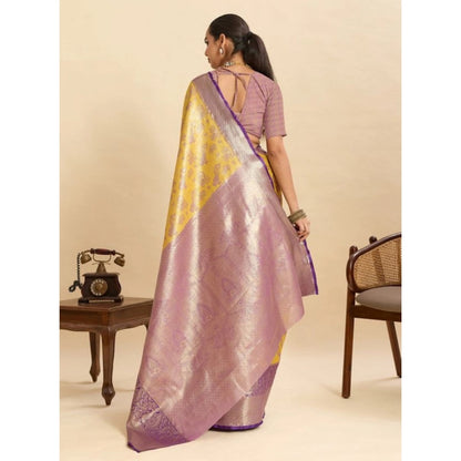 Generic Women's Faux_Banarasi_Silk Woven Saree With Unstitched Blouse 5.5Mtr (Yellow)