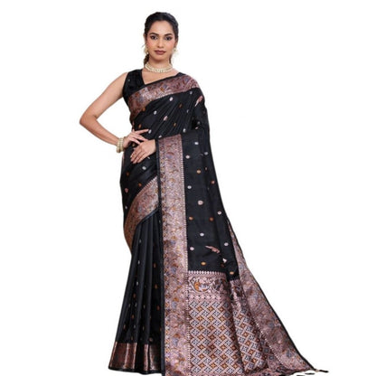 Generic Women's Jacquard Woven Saree With Unstitched Blouse 5.5Mtr (Black)