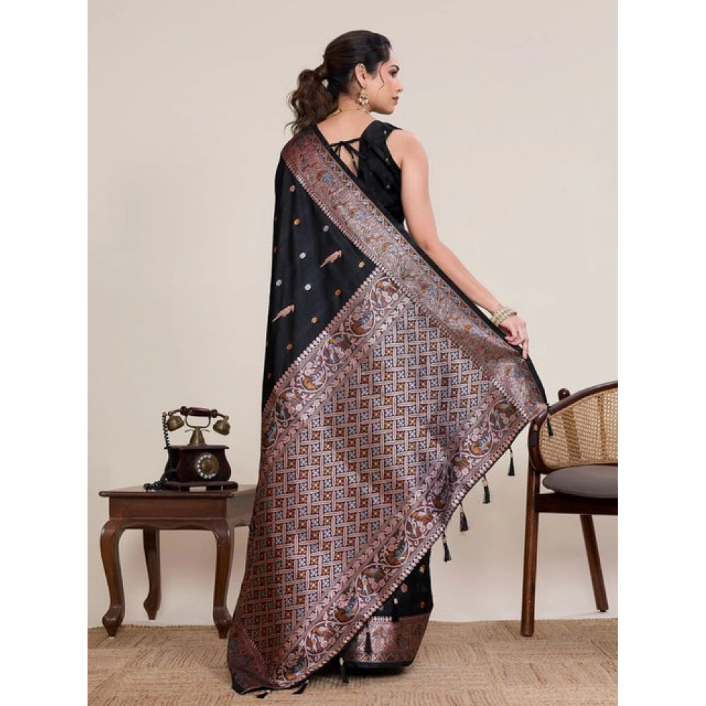 Generic Women's Jacquard Woven Saree With Unstitched Blouse 5.5Mtr (Black)