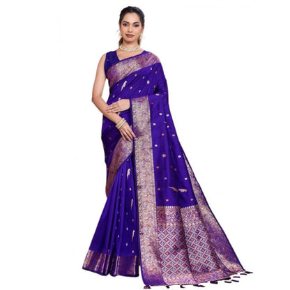 Generic Women's Jacquard Woven Saree With Unstitched Blouse 5.5Mtr (Blue)