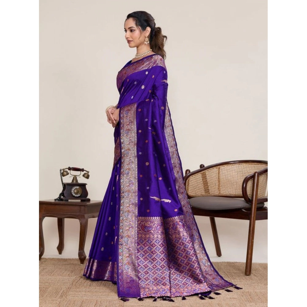 Generic Women's Jacquard Woven Saree With Unstitched Blouse 5.5Mtr (Blue)