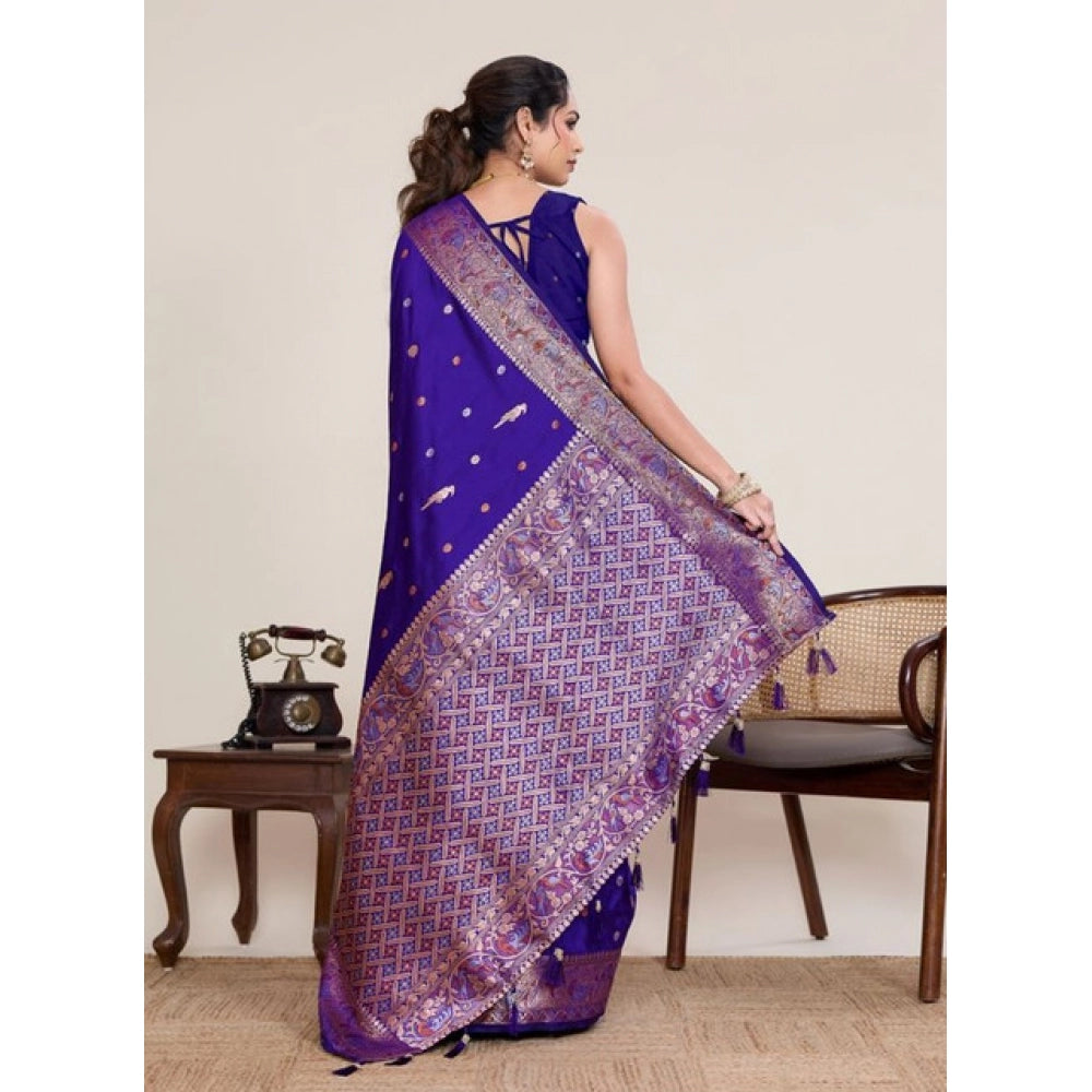 Generic Women's Jacquard Woven Saree With Unstitched Blouse 5.5Mtr (Blue)