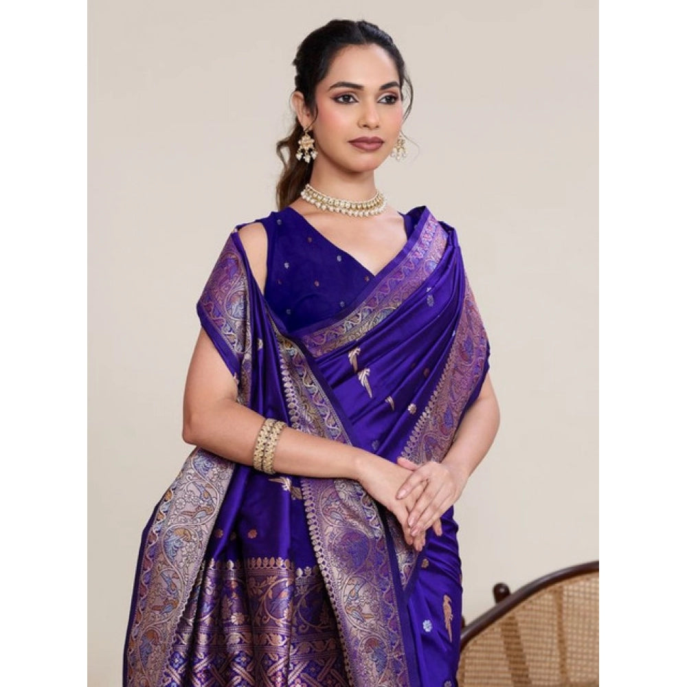 Generic Women's Jacquard Woven Saree With Unstitched Blouse 5.5Mtr (Blue)
