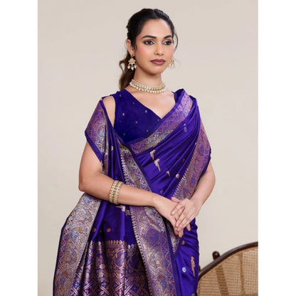 Generic Women's Jacquard Woven Saree With Unstitched Blouse 5.5Mtr (Blue)