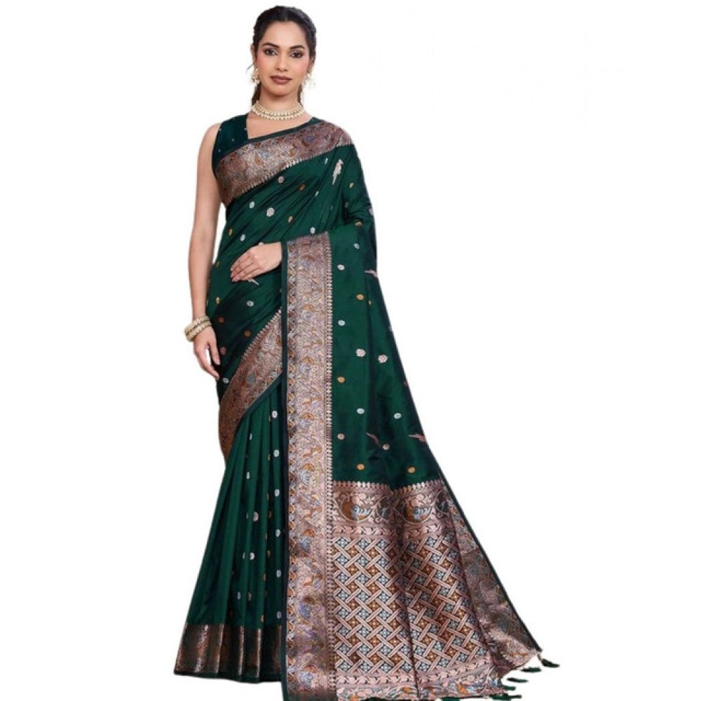 Generic Women's Jacquard Woven Saree With Unstitched Blouse 5.5Mtr (Green)