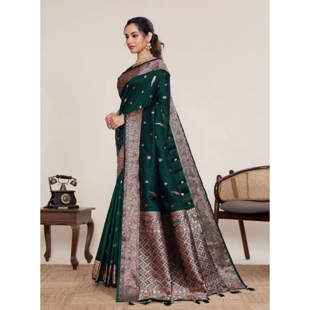 Generic Women's Jacquard Woven Saree With Unstitched Blouse 5.5Mtr (Green)