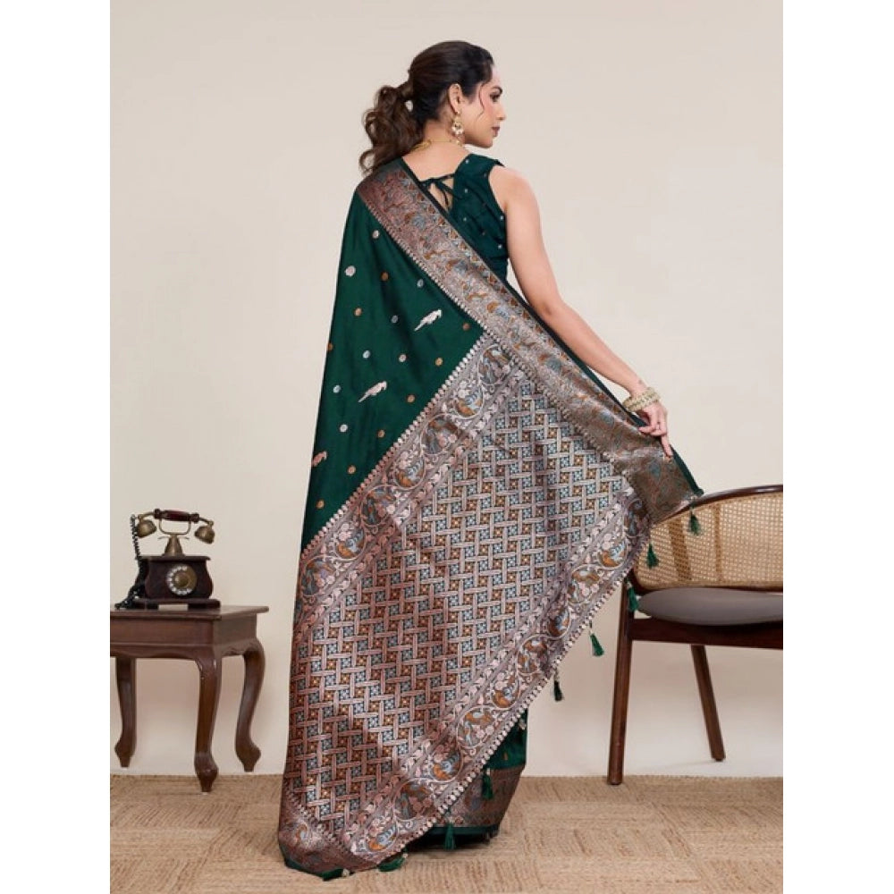 Generic Women's Jacquard Woven Saree With Unstitched Blouse 5.5Mtr (Green)