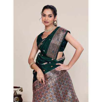 Generic Women's Jacquard Woven Saree With Unstitched Blouse 5.5Mtr (Green)