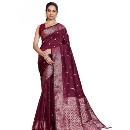 Generic Women's Jacquard Woven Saree With Unstitched Blouse 5.5Mtr (Maroon)
