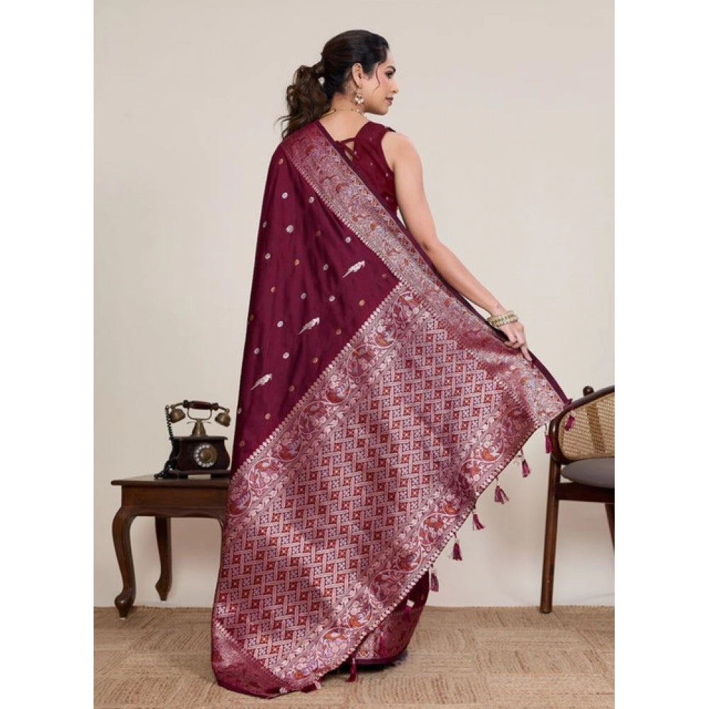 Generic Women's Jacquard Woven Saree With Unstitched Blouse 5.5Mtr (Maroon)