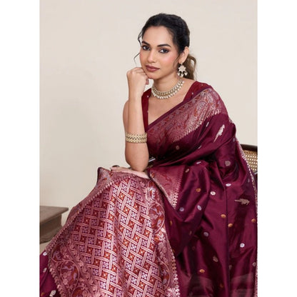 Generic Women's Jacquard Woven Saree With Unstitched Blouse 5.5Mtr (Maroon)