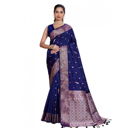 Generic Women's Jacquard Woven Saree With Unstitched Blouse 5.5Mtr (Navy)