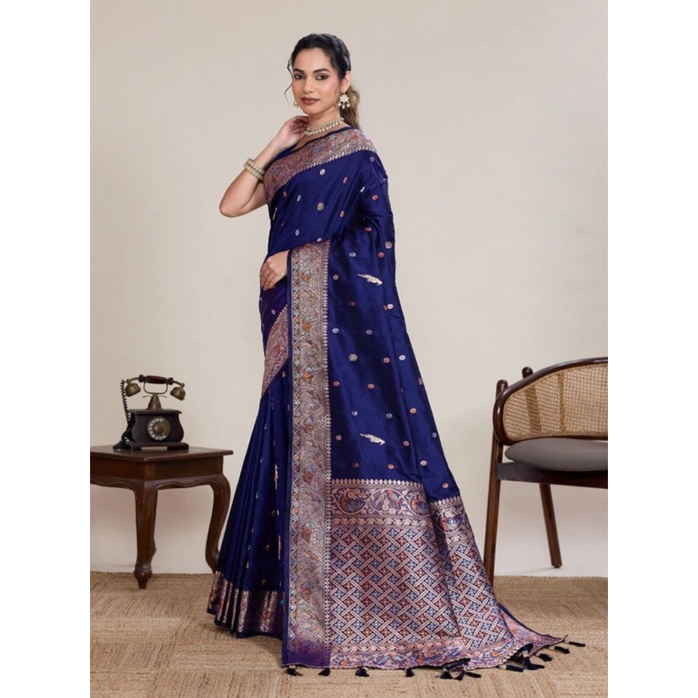 Generic Women's Jacquard Woven Saree With Unstitched Blouse 5.5Mtr (Navy)
