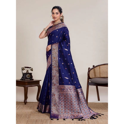 Generic Women's Jacquard Woven Saree With Unstitched Blouse 5.5Mtr (Navy)