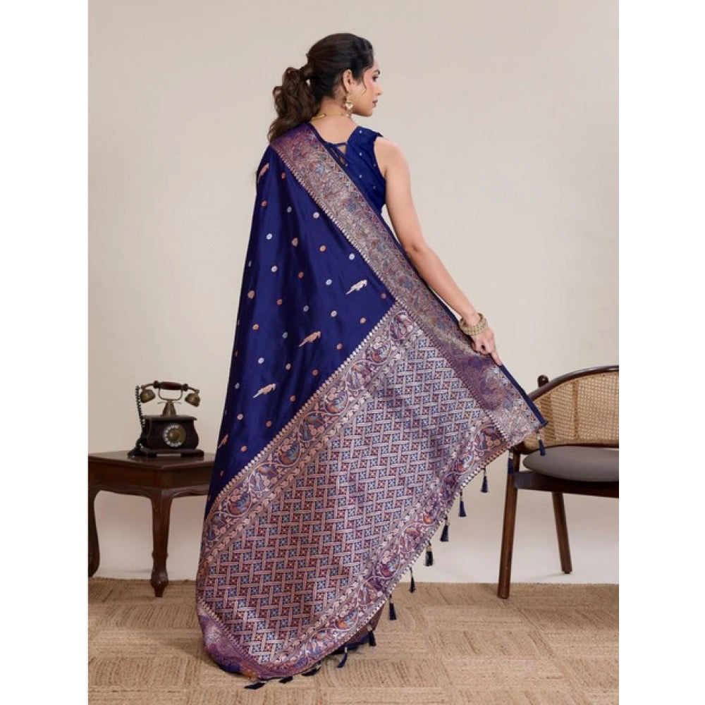 Generic Women's Jacquard Woven Saree With Unstitched Blouse 5.5Mtr (Navy)
