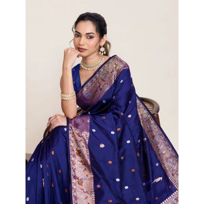Generic Women's Jacquard Woven Saree With Unstitched Blouse 5.5Mtr (Navy)