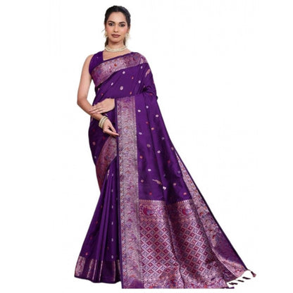 Generic Women's Jacquard Woven Saree With Unstitched Blouse 5.5Mtr (Purple)