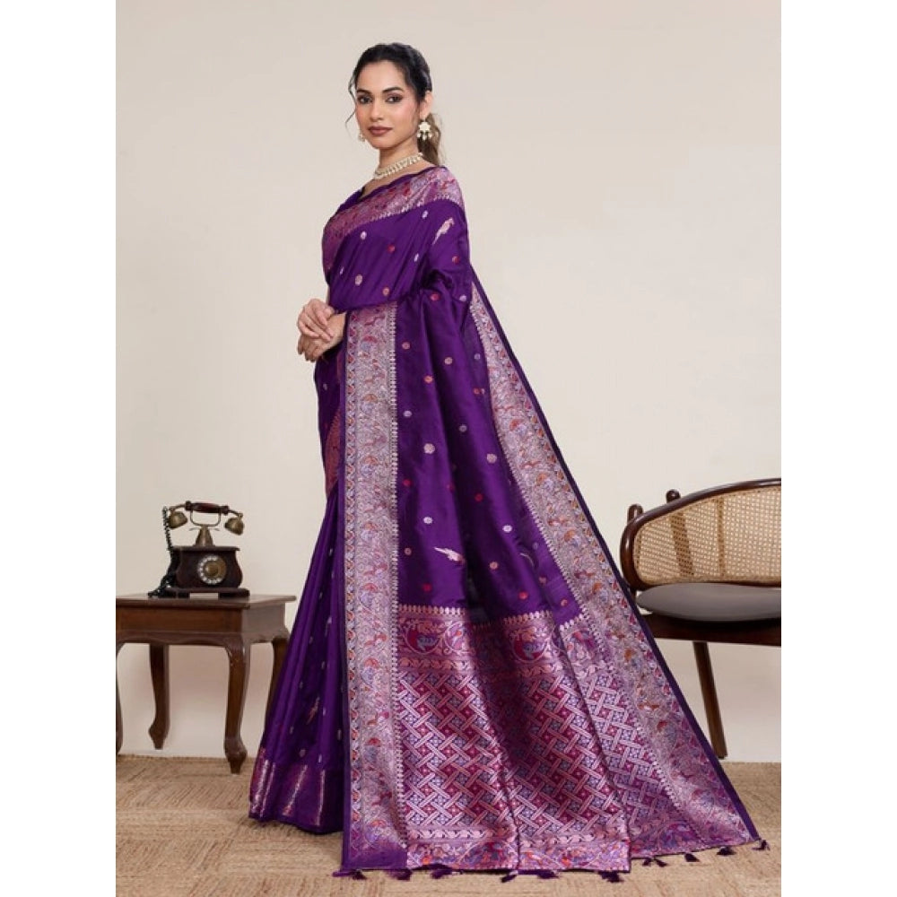 Generic Women's Jacquard Woven Saree With Unstitched Blouse 5.5Mtr (Purple)