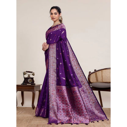Generic Women's Jacquard Woven Saree With Unstitched Blouse 5.5Mtr (Purple)