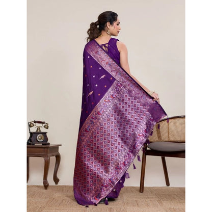 Generic Women's Jacquard Woven Saree With Unstitched Blouse 5.5Mtr (Purple)