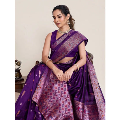 Generic Women's Jacquard Woven Saree With Unstitched Blouse 5.5Mtr (Purple)