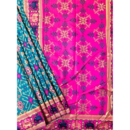 Generic Women's Patola Silk Meena And Zari Woven Saree With Unstitched Blouse 5.5Mtr (Blue)