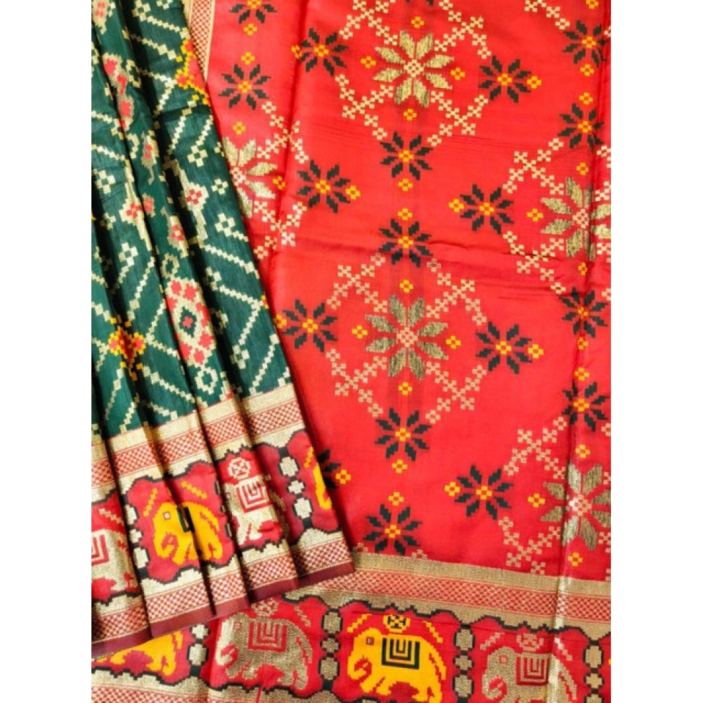 Generic Women's Patola Silk Meena And Zari Woven Saree With Unstitched Blouse 5.5Mtr (Blue)