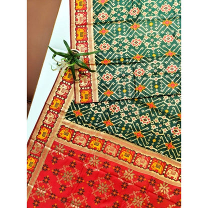 Generic Women's Patola Silk Meena And Zari Woven Saree With Unstitched Blouse 5.5Mtr (Green)