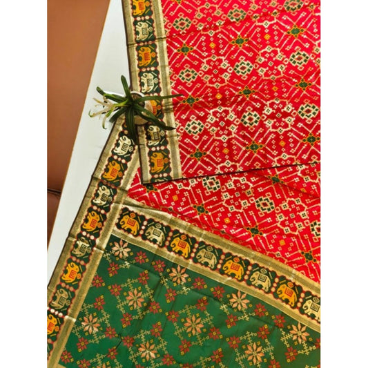 Generic Women's Patola Silk Meena And Zari Woven Saree With Unstitched Blouse 5.5Mtr (Red)