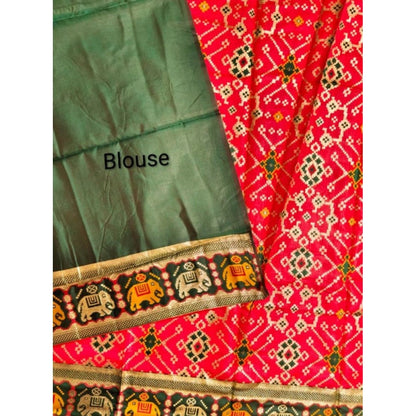 Generic Women's Patola Silk Meena And Zari Woven Saree With Unstitched Blouse 5.5Mtr (Red)