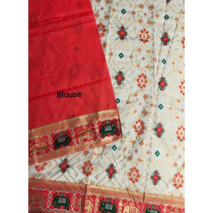 Generic Women's Patola Silk Meena And Zari Woven Saree With Unstitched Blouse 5.5Mtr (White)