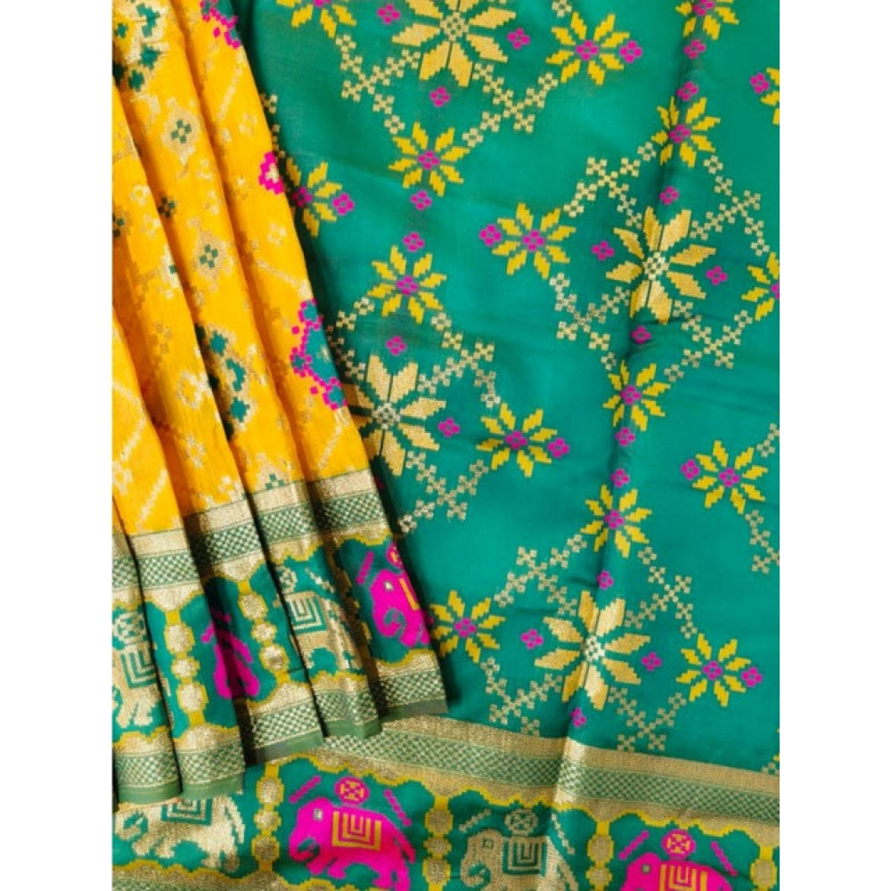 Generic Women's Patola Silk Meena And Zari Woven Saree With Unstitched Blouse 5.5Mtr (Yellow)