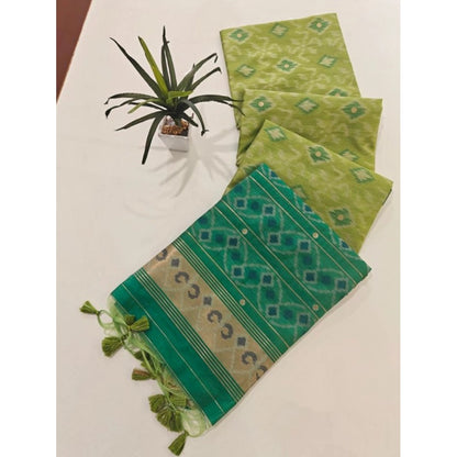 Generic Women's Raw Silk Ikkat Saree With Unstitched Blouse 5.5Mtr (Green)