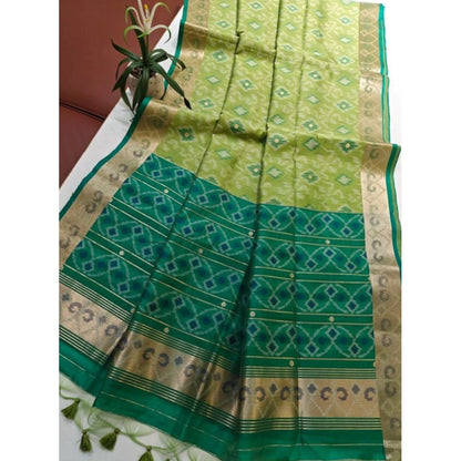 Generic Women's Raw Silk Ikkat Saree With Unstitched Blouse 5.5Mtr (Green)