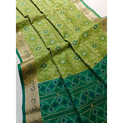 Generic Women's Raw Silk Ikkat Saree With Unstitched Blouse 5.5Mtr (Green)