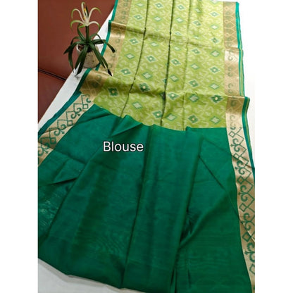 Generic Women's Raw Silk Ikkat Saree With Unstitched Blouse 5.5Mtr (Green)