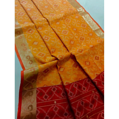 Generic Women's Raw Silk Ikkat Saree With Unstitched Blouse 5.5Mtr (Mustard)