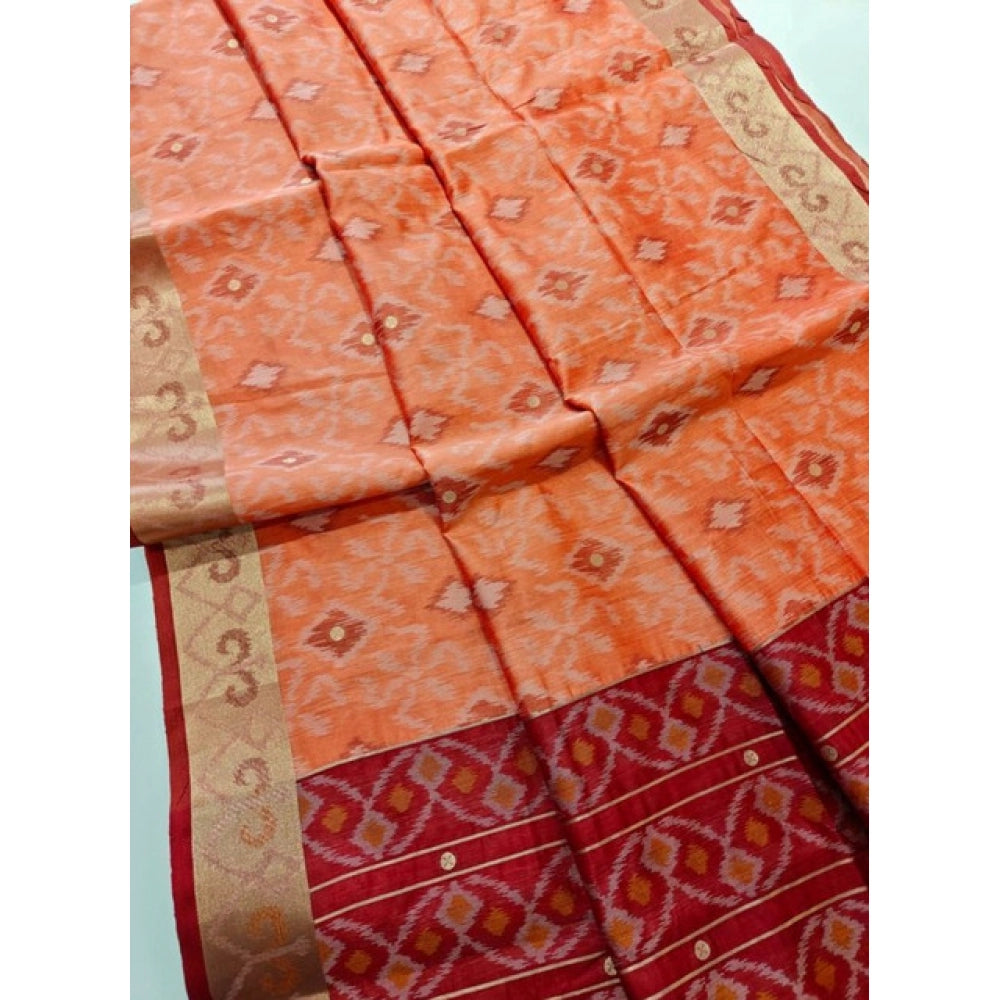 Generic Women's Raw Silk Ikkat Saree With Unstitched Blouse 5.5Mtr (Peach)