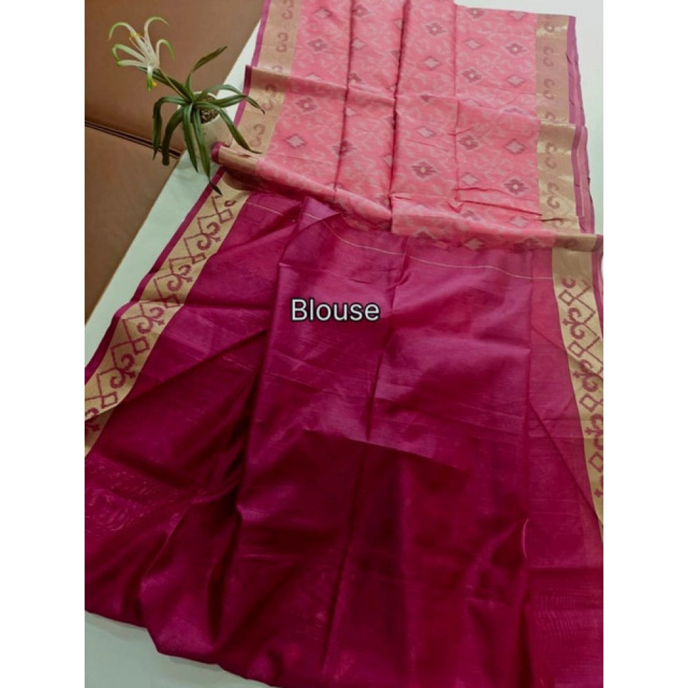 Generic Women's Raw Silk Ikkat Saree With Unstitched Blouse 5.5Mtr (Pink)